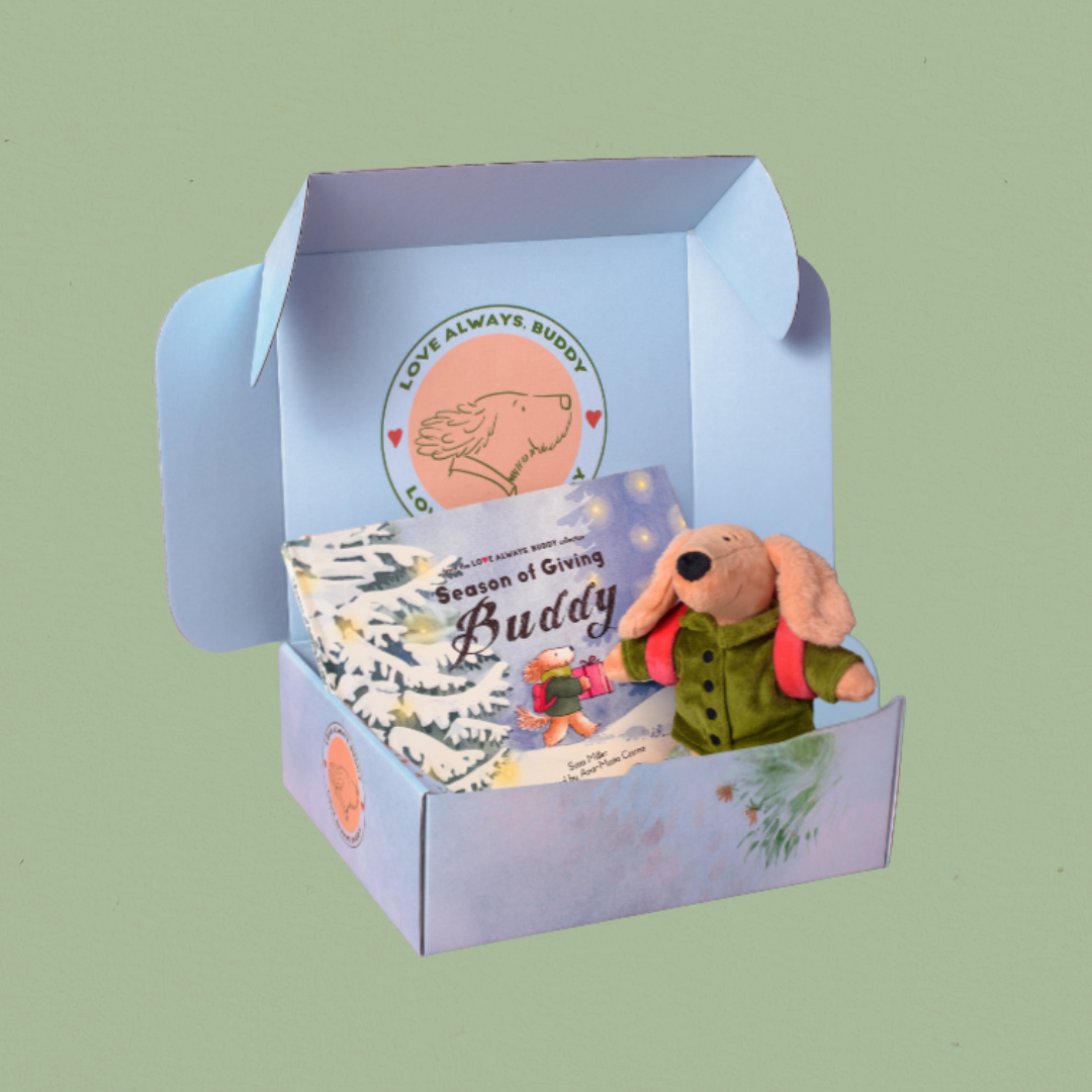 Season of Giving Buddy Holiday Bundle book, plush, and surprise notes